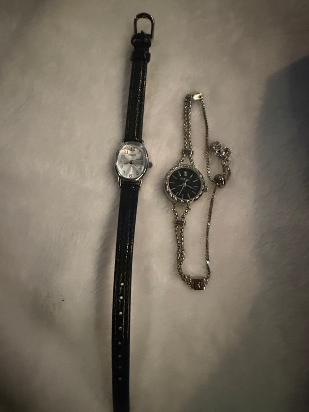 Women's Black Strap and Silver Bracelet Watch Set